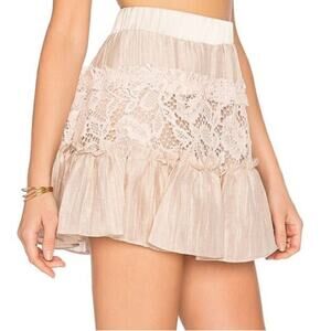 Alexis Women’s Mallory Intermix Blush Pink Lace Ruffled Tiered Mini Skirt Sz S
